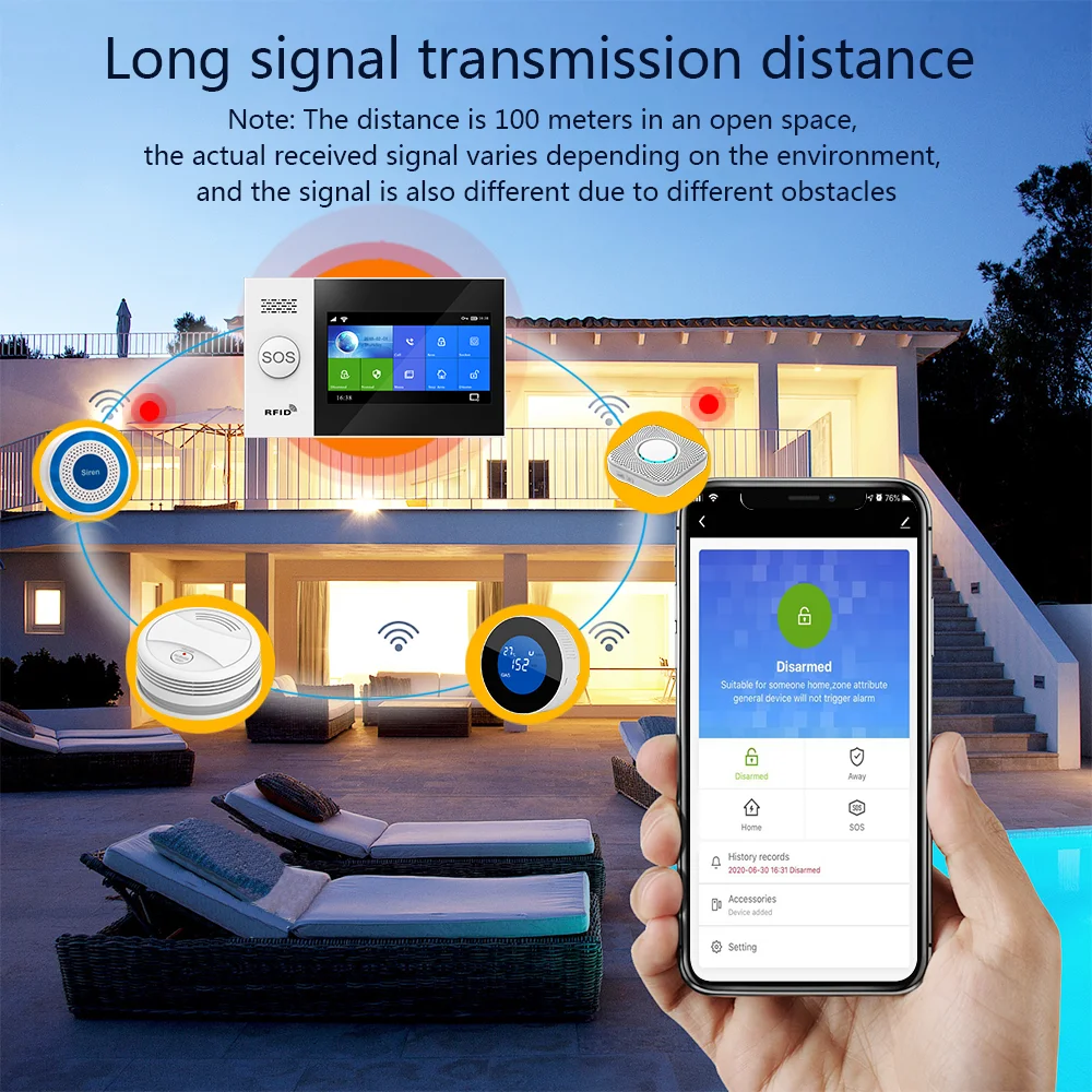 PGST PG107 System alarmowy Tuya 4,3-calowy ekran WIFI GSM GPRS Bezpieczeństwo w domu z czujnikiem ruchu PIR Czujnik dymu pożarowego