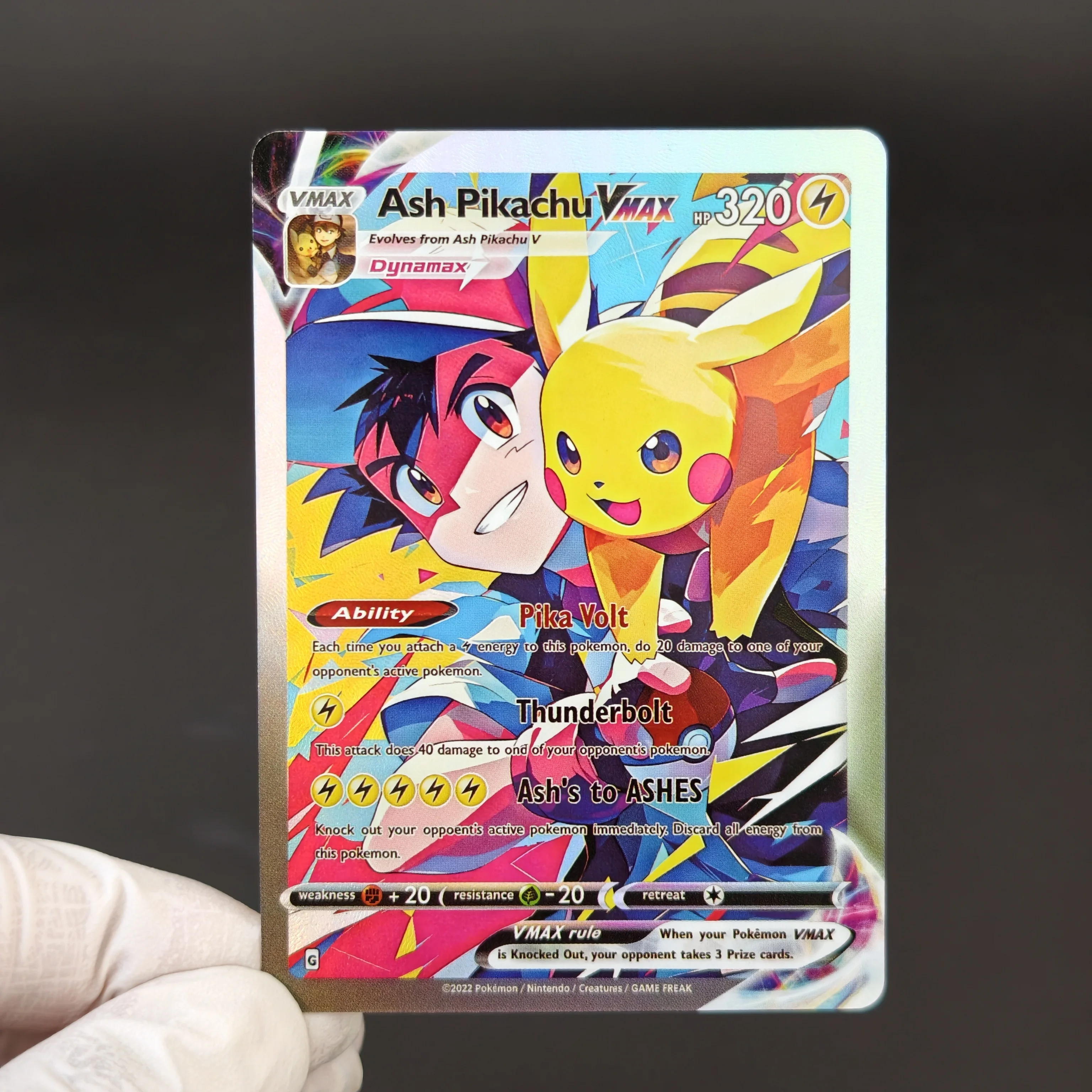 6Pcs PKM Card PTCG English Pokemon Holo Cards Ash & Red Pikachu Collection VMAX VSTAR Full Art Trainer DIY Self Made Single Card view 2