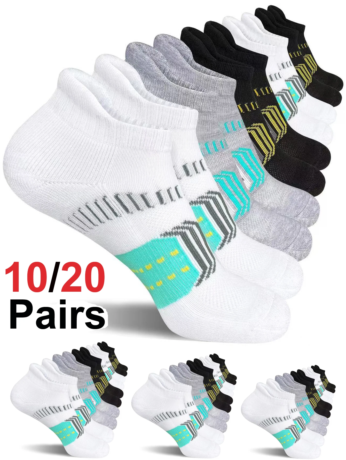 

10/20 пар женских спортивных носков-невидимок для бега, компрессионные, уютные, с мягкой подушечкой, для повседневной носки