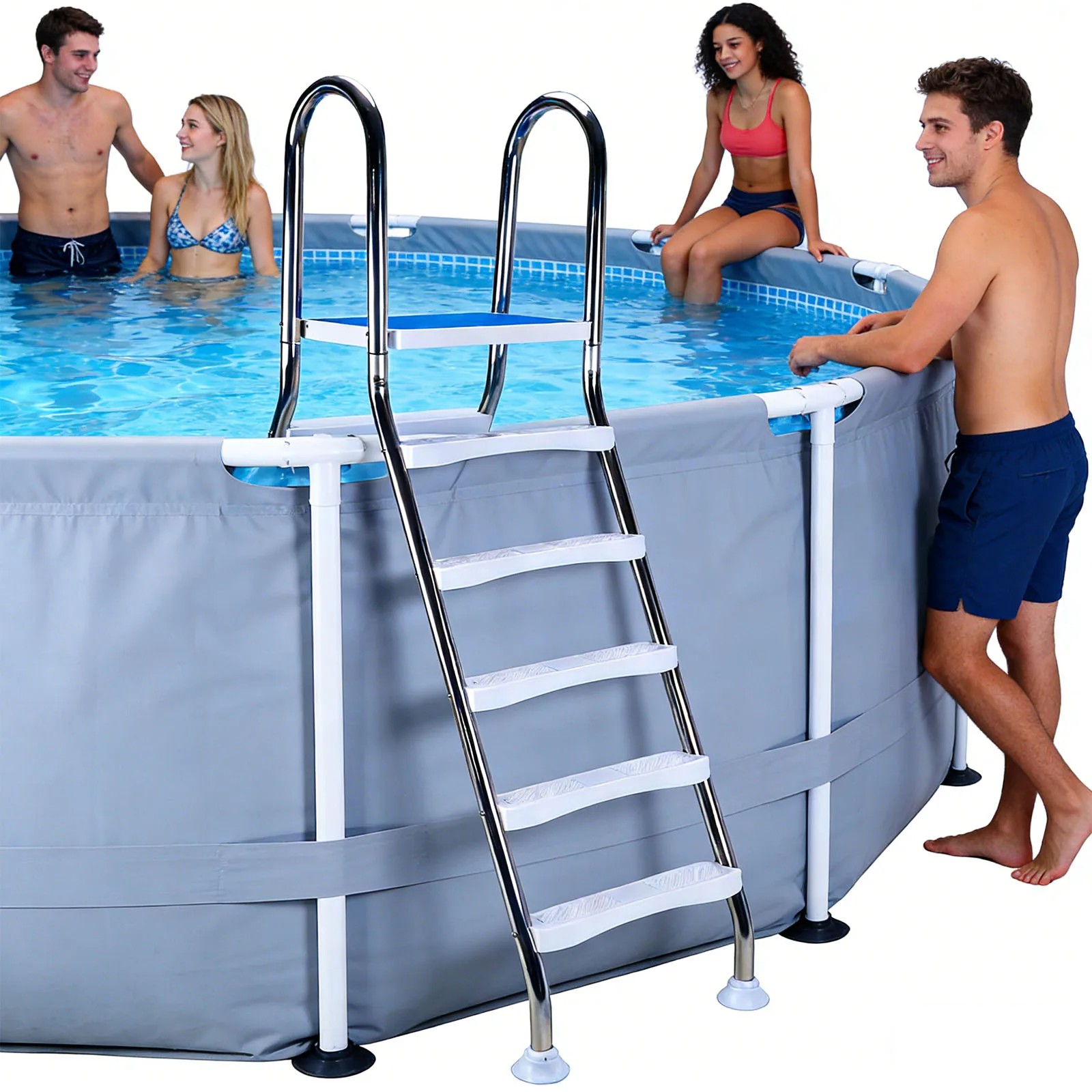 

Pool Stairs for 52 Inch High 304 Stainless Steel Safety Ladder with Double Handrails and Non-Slip Steps for Outdoor Use