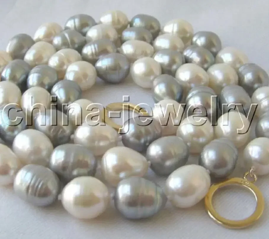 

32" 9-10mm natural white gray baroque freshwater pearl necklace