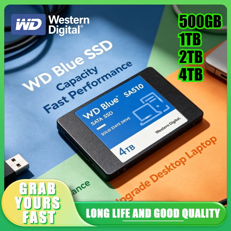 For WD Blue SA510 Original WD SSD Internal Solid State Drive 500GB 1TB 2TB 4TB SATA 3.0 2.5" Hard Disk Disc for Laptop Desktop