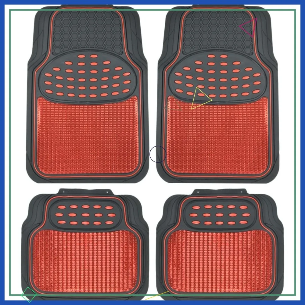 

2-Tone Black & Red Floor Mats for Cars - Metallic Finish, Heavy-Duty Anti-Slip All-Weather Accessories for SUV, Van