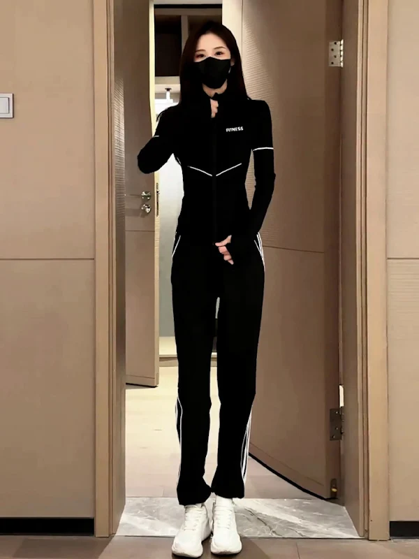 

Повседневный комплект спортивной одежды, женский антивозрастной комплект для похудения, бега, йоги, фитнеса, одежды, брюки, комплект из двух предметов, модная длинная молния све