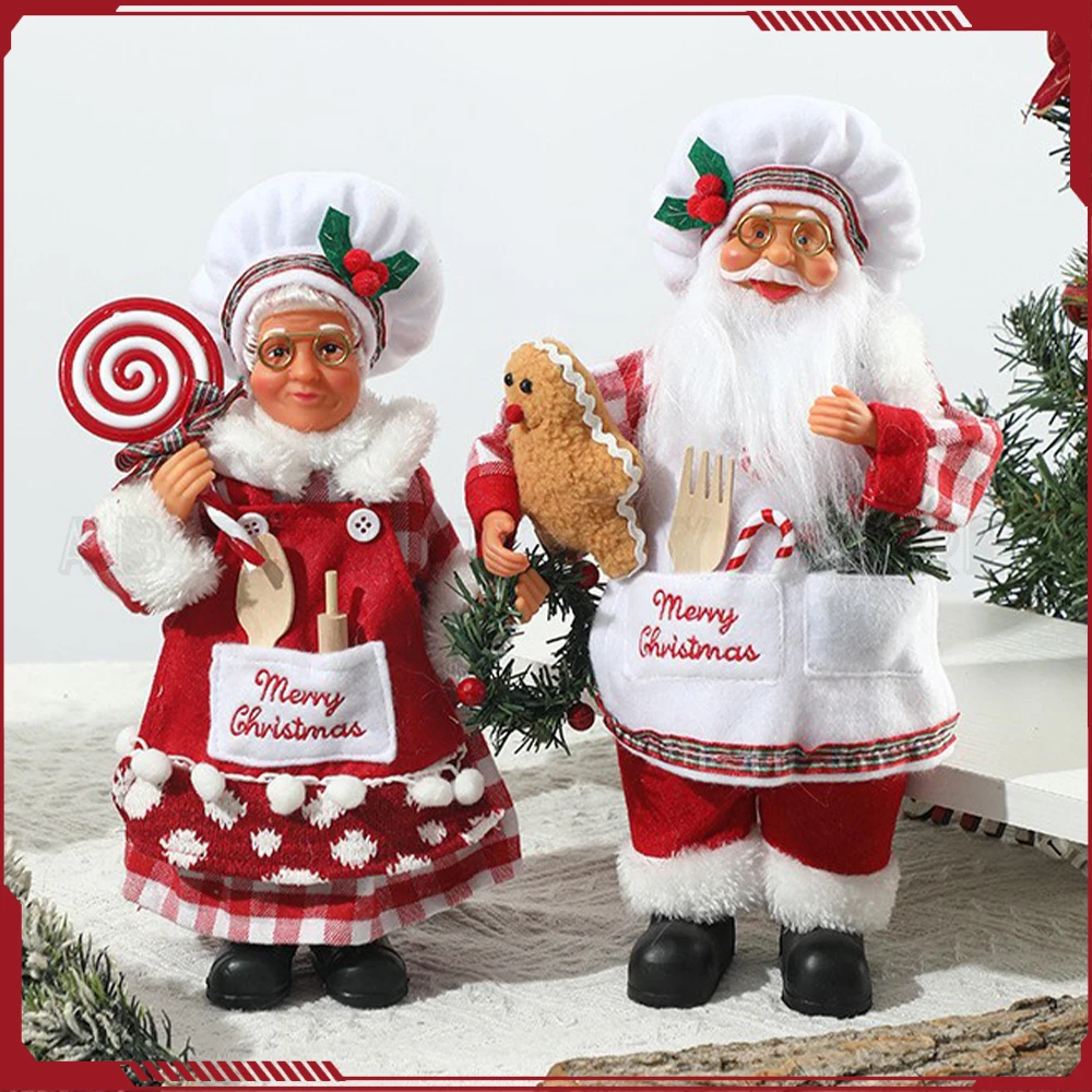 

31cm Santa Claus Figure Standing Posture Christmas Doll Figurine Creative Chef Santa Claus Desktop Ornament Collection Toy Gift