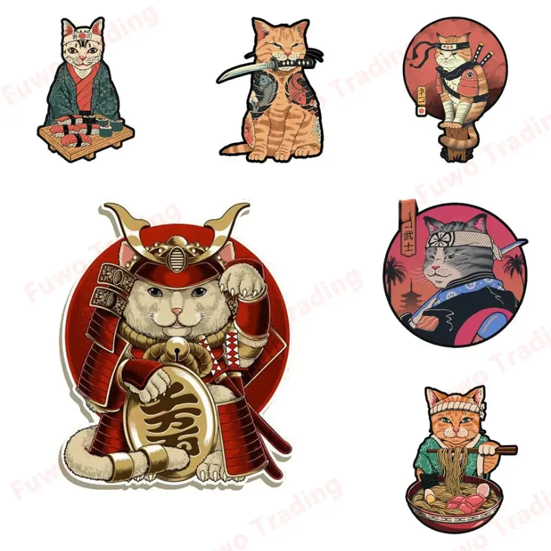 Japanese Samurai Cat Car Sticker Neko Kitty Decal Simple Fashion Caravan Window Motorcycle Bumper Trunk Laptop Decor Waterproof