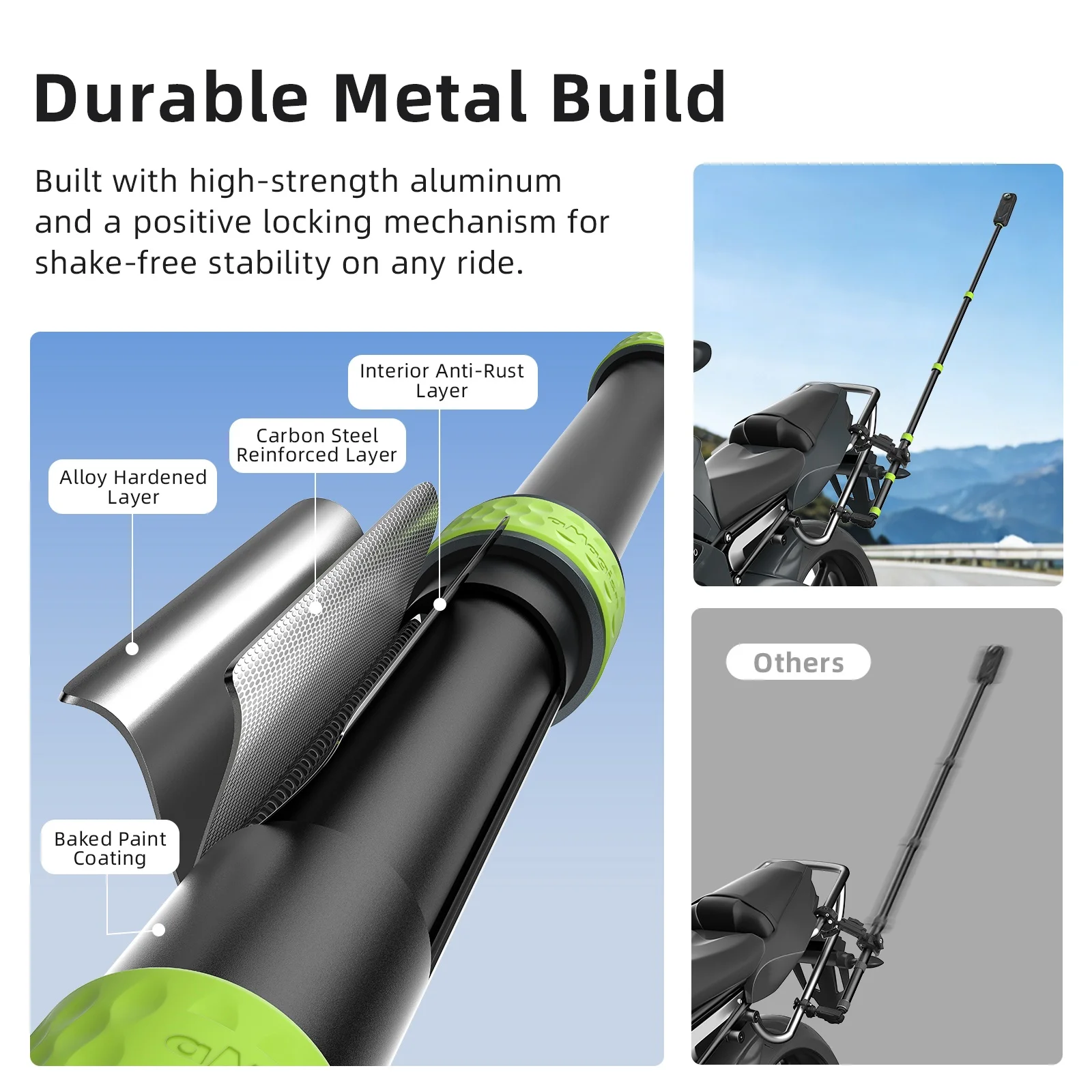 

Portable 1.1M Selfie Stick for DJI Action & Insta360 Panorama Camera - Motorcycle Riding Shooting Extendable Pole