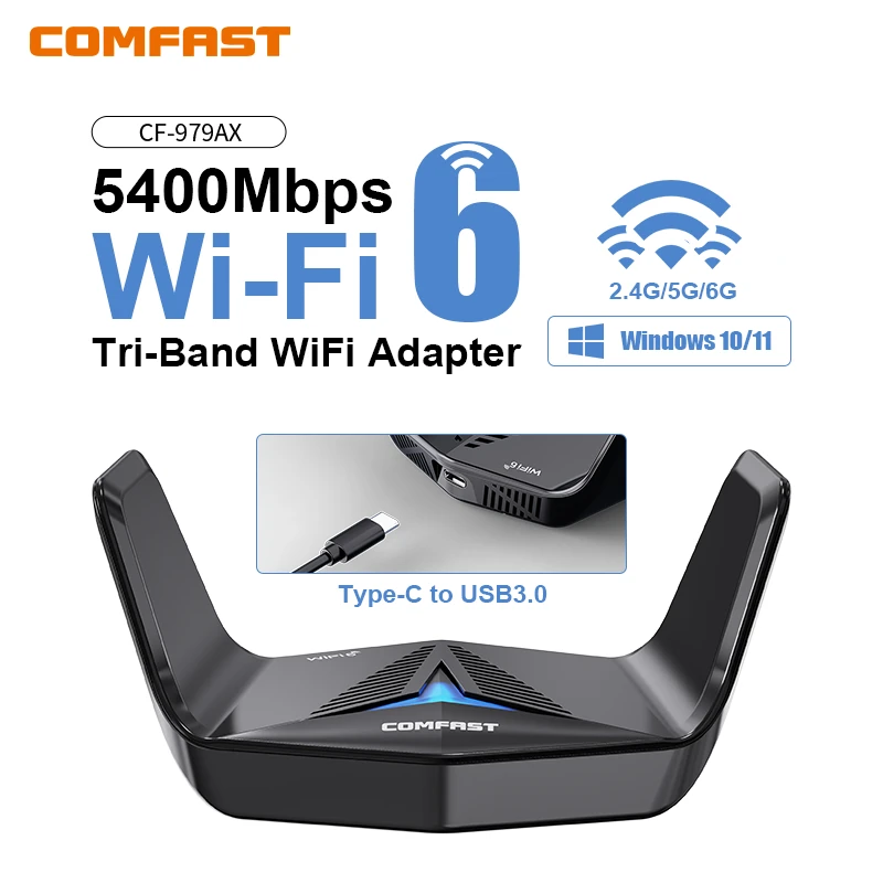 

Беспроводной адаптер COMFAST WiFi6 AX5400, двухдиапазонный, 2,4 ГГц/5 ГГц, бесплатный драйвер, порт Plug and Play типа C, Wi-Fi-приемник, передатчик