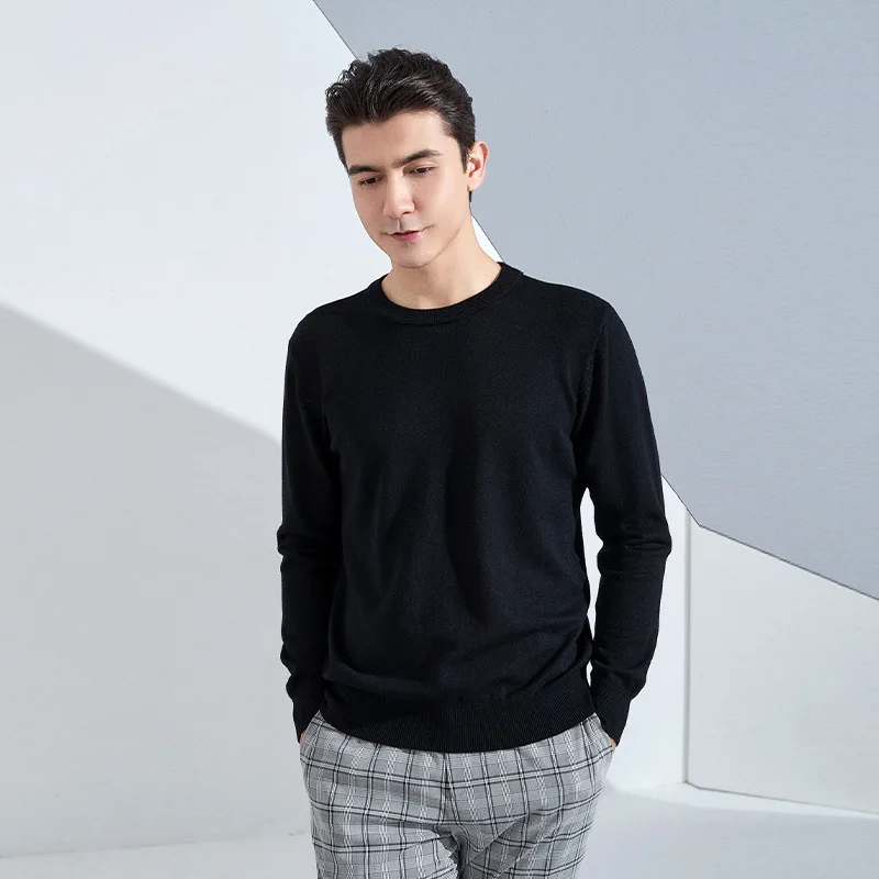 New Fashion Men\'s Wool Pullover O-neck Sweater Spring Autumn Warm Solid Color Knit Sweater Business Casual Cashmere Top