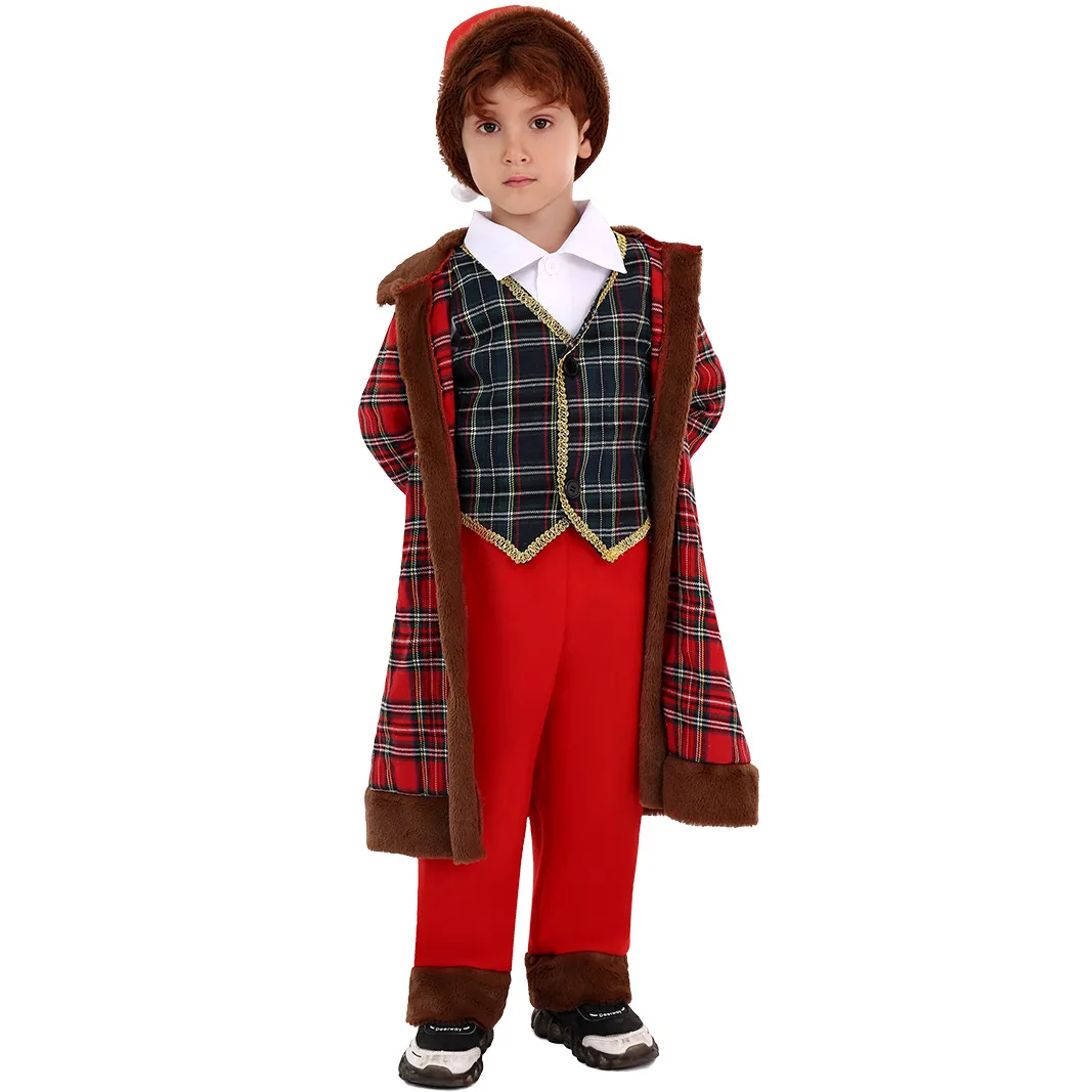 Natal Vermelho Xadrez Papai Noel Cosplay Traje para Crianças, Roupas Meninos, Gentleman Suit Set, Trajes de festa de Natal