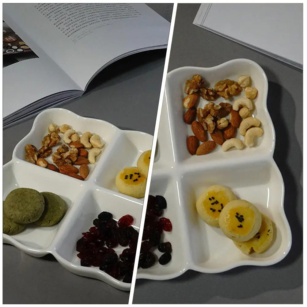 4-Compartment Ceramic Snack Dish Fruit Serving Tray Dessert Plate Divided Food Holder Japanese Style Tableware Chic Appetizer - view 3