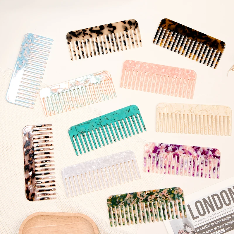 

Elegant Retro Acetate Hair Comb Women Korean Style Marble Pattern Wide-Tooth Hairdressing Comb Anti Static Fashionable Headwear