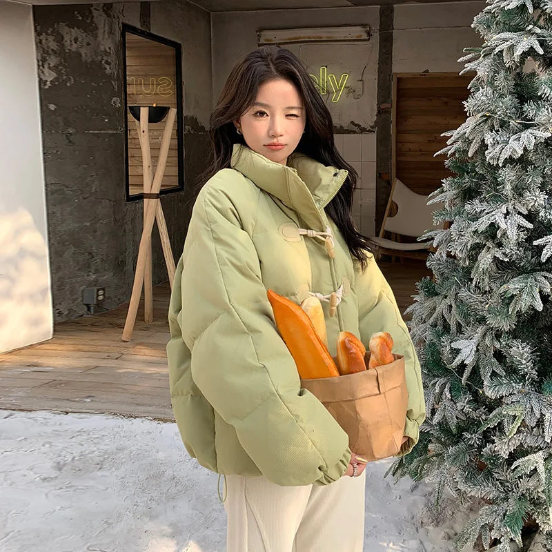 Blue Short Style Down Jacket Women 2025 New Style Student Beautiful Winter New Warm Bull Horn Button Simple Down Jacket