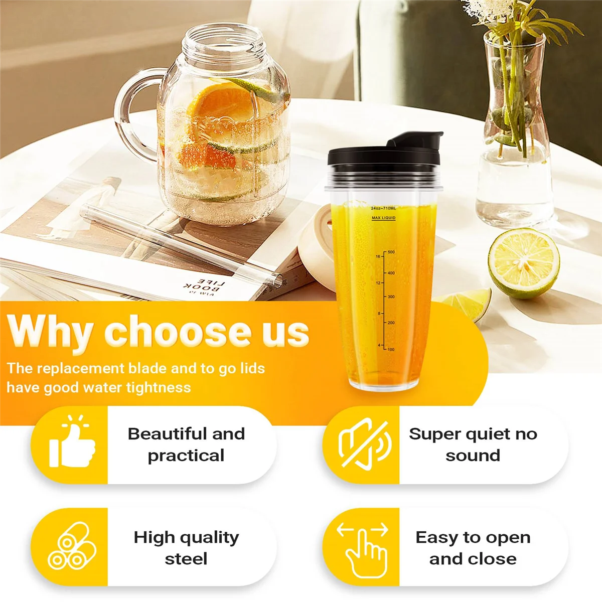 قطع غيار خلاط JKQZ للنينجا، كوبين 24 أونصة مع أغطية للذهاب، شفرة مستخرج 7 زعانف، لجهاز Nutri Ninja Auto IQ #5