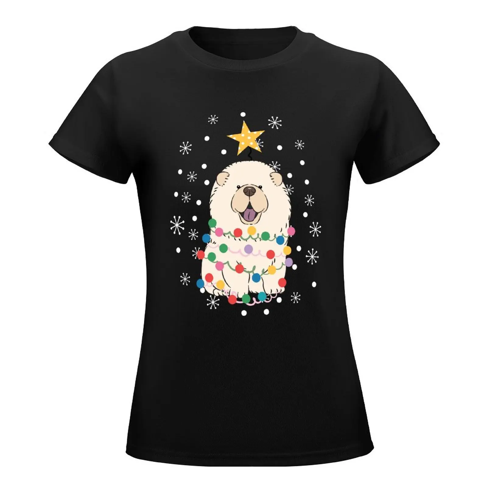 White Cream Chow Chow Christmas Tree T-Shirt shirts graphic tees lady clothes kawaii clothes t-shirt dress for Women long