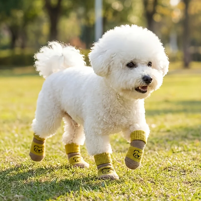 4pcs/set Cartoon Pattern Pet Anti-slip Socks Soft Comfortable Pet Foot Cover Elastic Pet Footwear Autumn Winter view 2