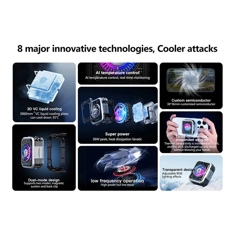 Nubia RedMagic Cooler Magnetic 5 Pro 4 Ice FunCooler RGB LED 36W Semiconductor Heat Dissipation Cooling For Gaming Oneplus Phone