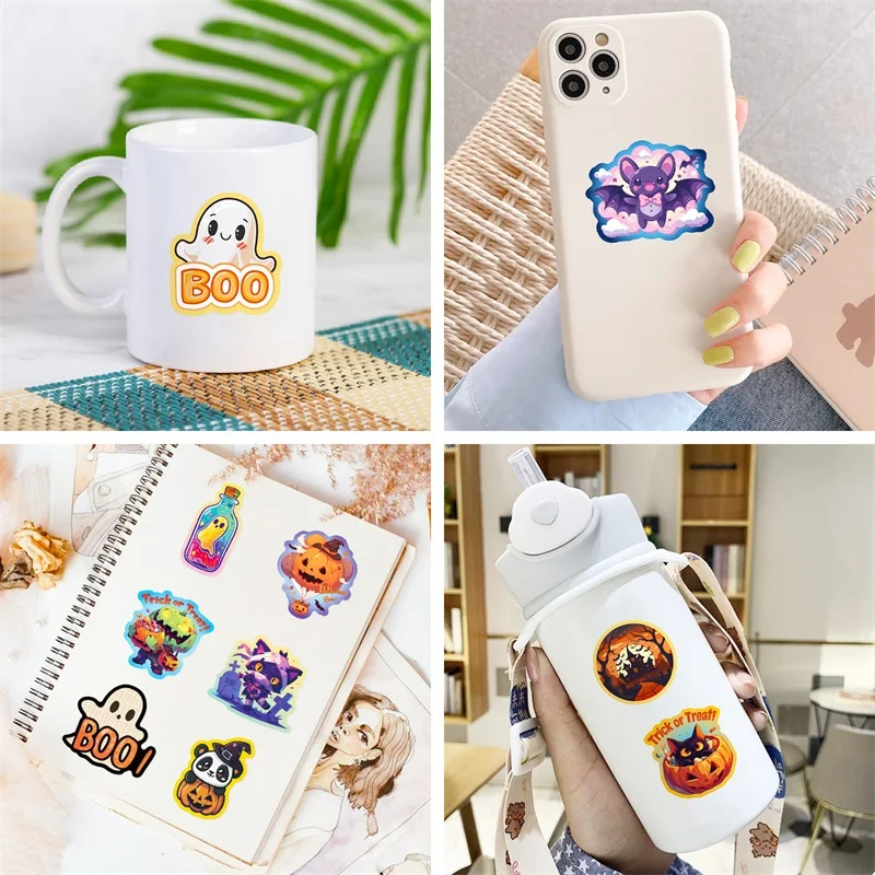 50PCS Halloween Pumpkin PVC Sticker Aesthetic DIY Decoration Scrapbooking Korean Stationery Hand Accounting Supplies for Kids