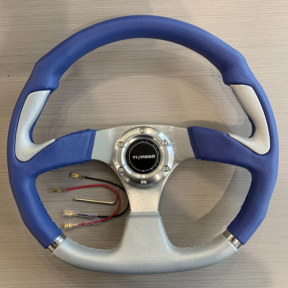 Universal  TIYPEOR 14 inch 350mm Blue PVC Simple Car Modification Steering Wheel