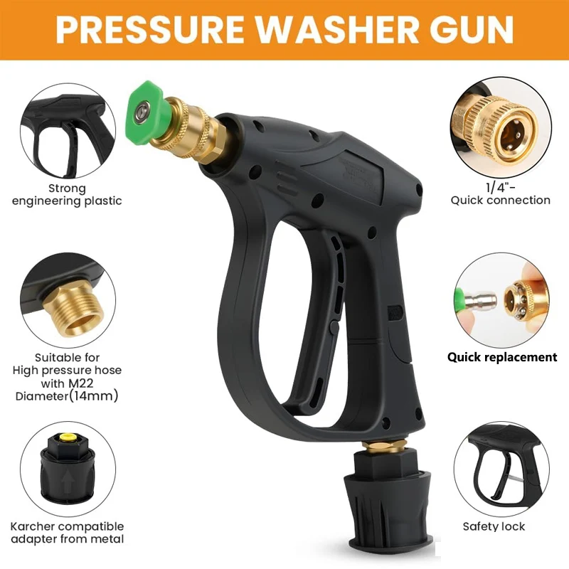 High Pressure Washer Gun with M22 14MM Hose Interface and Adapter with 5 Spray Nozzle Tips For Karcher/Bosch/Lavor view 3