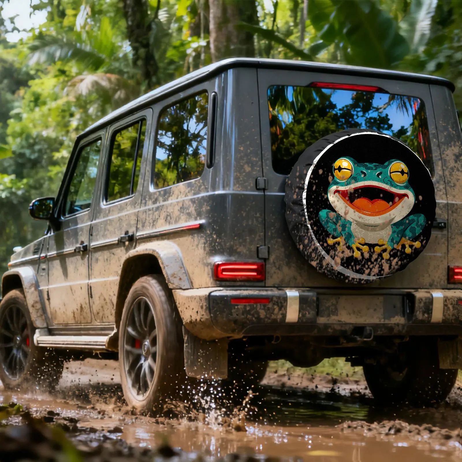 Vintage Frog Design Tire Cover With Cute Green Frog Pattern - Heavy-Duty Polyester Spare Tire Protector, Fit For, Trucks, SUVs (