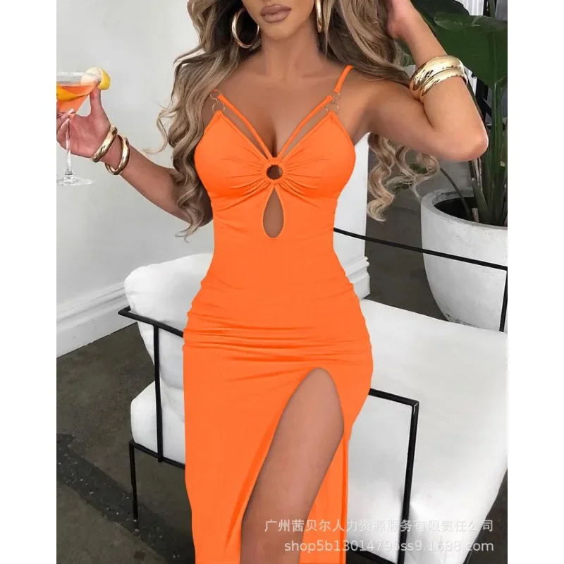 Spaghetti Strap Bodycon Dress Summer Camis Sexy Dress Women Sleeveless Jacquard Fabric Sling Hollow Party Dresses