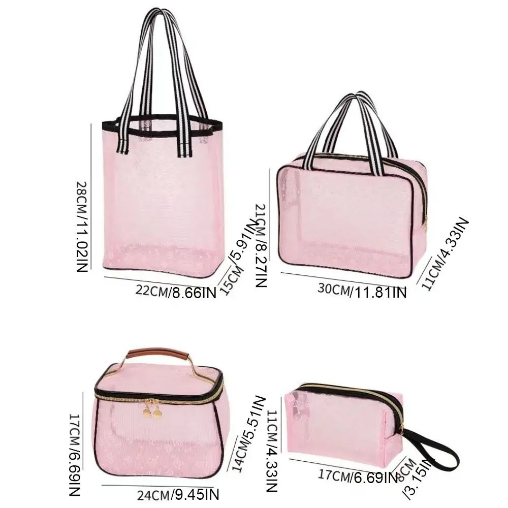 Lightweight Mesh Handheld Makeup Bag Zipper Square Mesh Cosmetic Bag Cosmetic Cases Transparent Storage Toiletry Bag Ladies