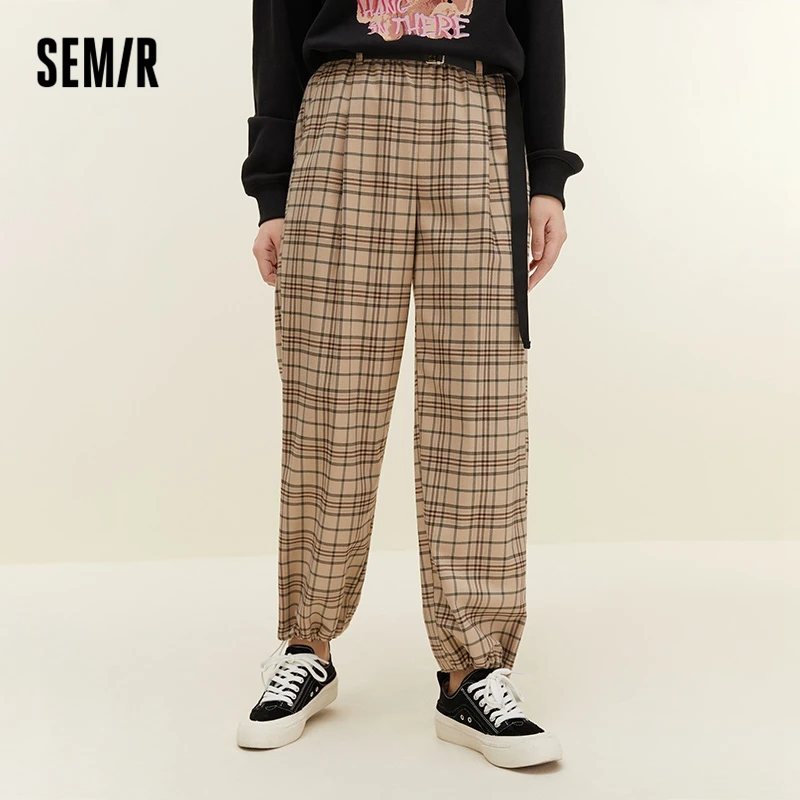 Semir Casual Pants Women Leggings Straight Leg Pants Temperament Spring Literary And Artistic Plaid Pants Fashion Retro Style