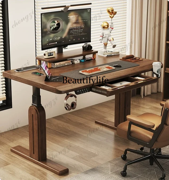 Solid wood electric lifting, computer desk intelligent lifting e-sports table home, desk workbench