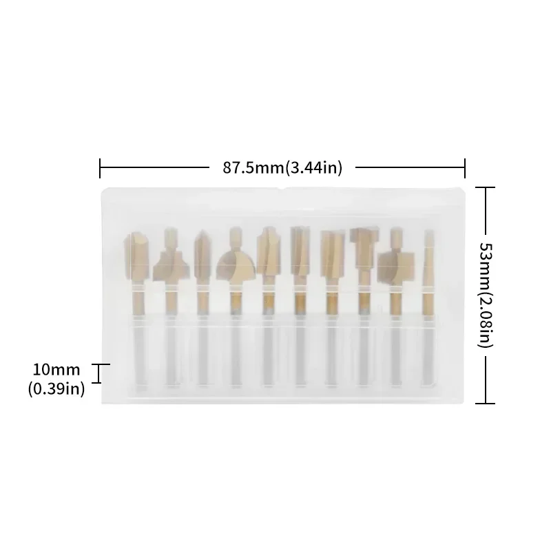 

10Pcs Titanium-plated HSS Router Bits Wood Milling Cutter 3mm Shank Mini Router Bits Set Woodworking Knife Edge Repair Drill Bit