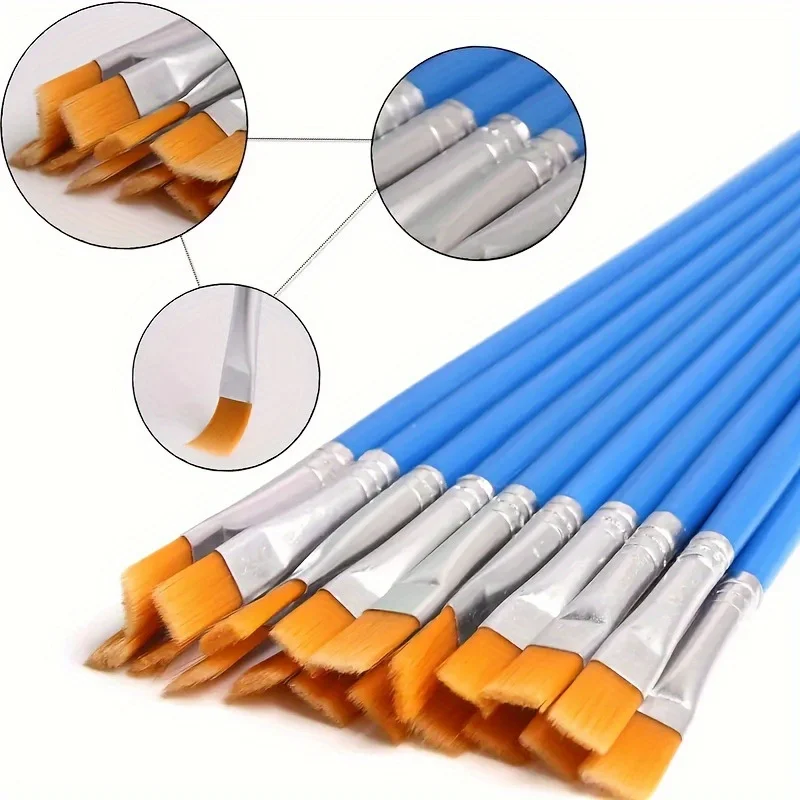 50Pcs Painting Brushes Set Art Round Flat Hair Nylon Hair Paint Brush for Oil Acrylic Watercolor Kids/Artists/Beginners/Students