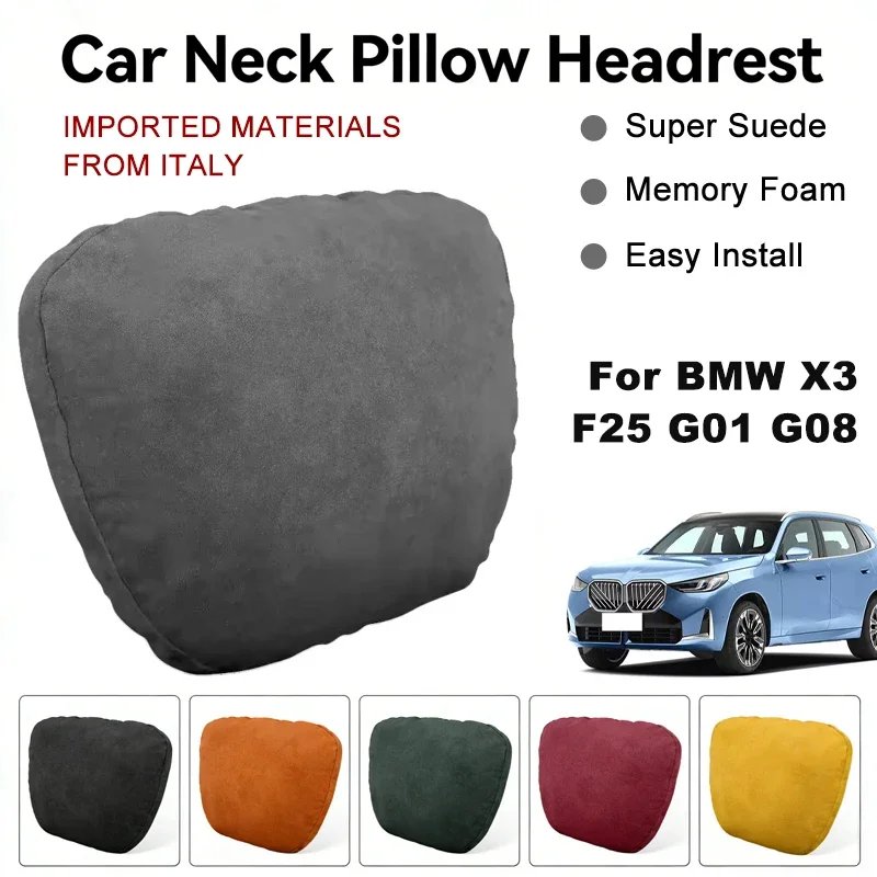 

Italy Suede Car Neck Rest Pillow For BMW X3 F25 G01 G08 Seat Head Neck Support Cushion Auto Interior Accessories
