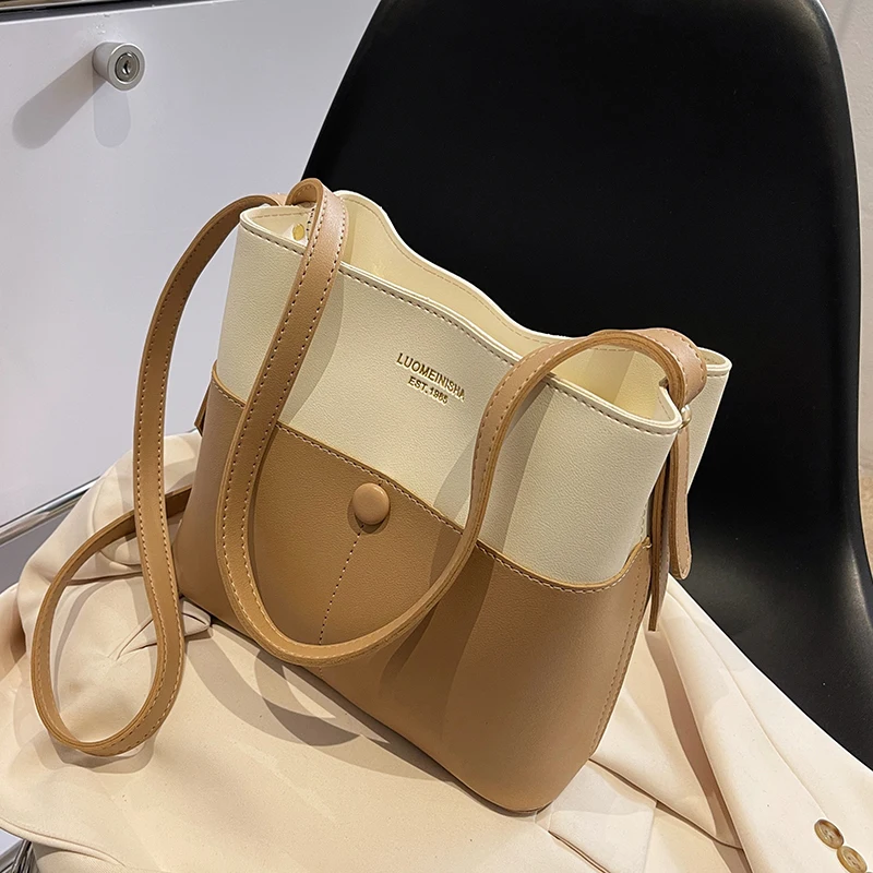 Korean Large Capacity Contrast Color Bucket Bag for Women 2023 New Spring Autumn  Crossbody Shoulder Bags Chic Commute Totes