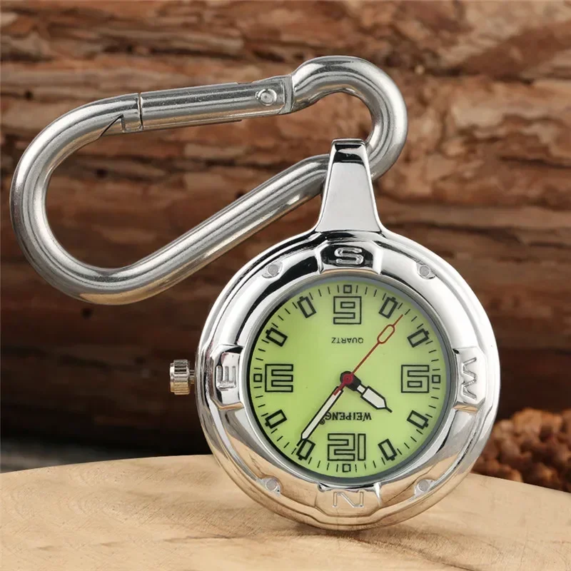 Portable Luminous Watch Professional Medical Dial Clip Carabiner Hook Quartz Movement for Men Women Noctilucent Timepiece