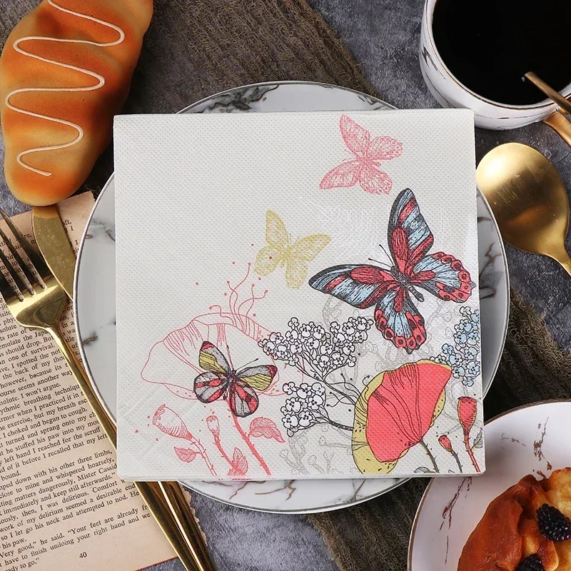 مناديل ورقية مطبوعة بلون الفراشة ، مطعم ، فندق ، مقهى ، لب خشب أصلي للحفلات ، درجة طعام ، جديد ، 2 رقائق ، 20 لكل عبوة #1