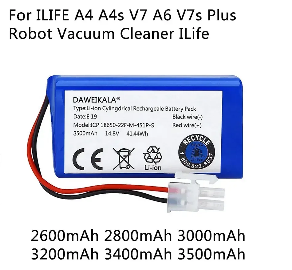 14.8V 3500mAh 14.4V lithium battery for ILIFE A4 A4s V7 A6 V7s Plus robot vacuum cleaner ILIFE 4S1P actual capacity+free shippin