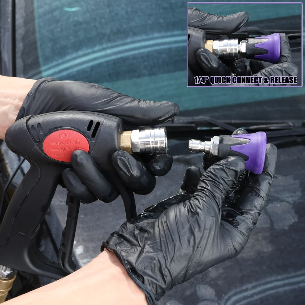 Fächerförmige Kratzschutz-Düse für Autowaschanlagen-Wasserpistole mit 1/4' Schnellanschluss und weicher Gummihülle mit 1,16mm Lochgravur – Detail 16