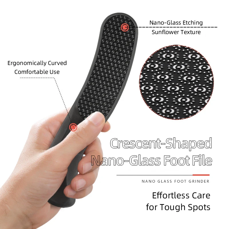 Nano Glass Foot File Grinder Dead Skin Callus Remover Crescent-Shaped Manual Pedicure Tool for Heel Exfoliation Smooth Feet Care