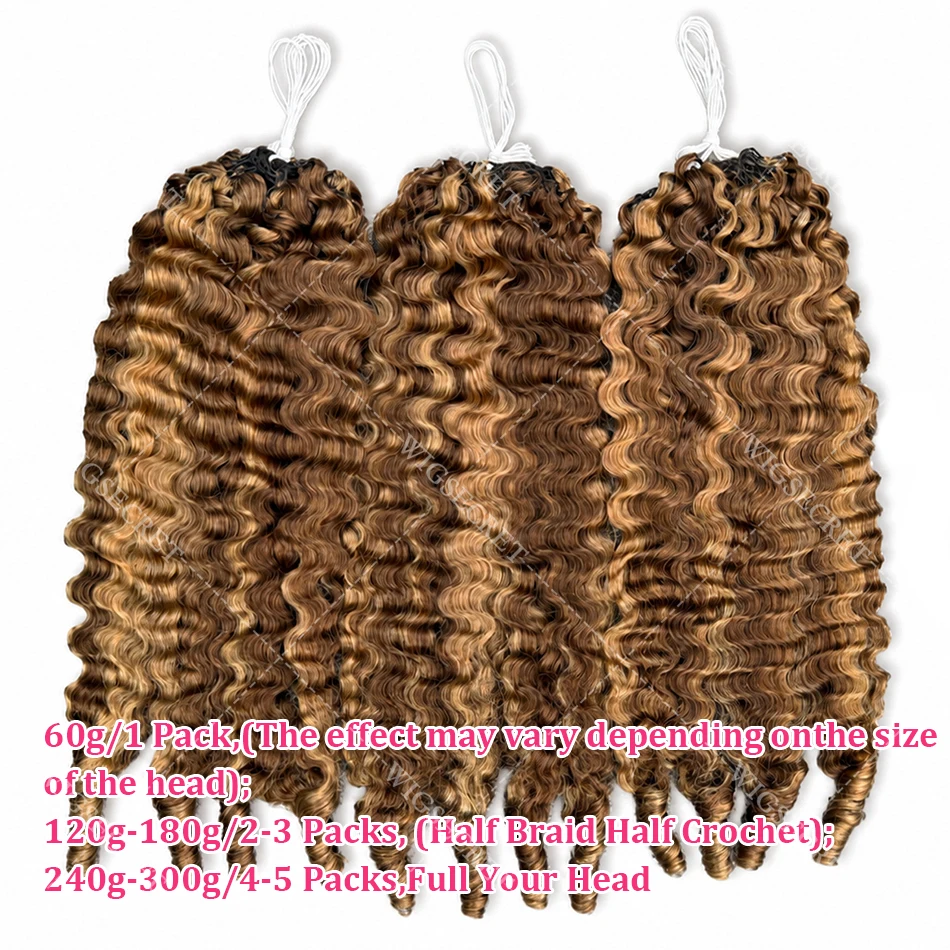 P4/27 Honey Blonde Highlight Burmese Curly Crochet Human Hair Pre-Separated Feather Hair for Braids Knotless Miracle Knots