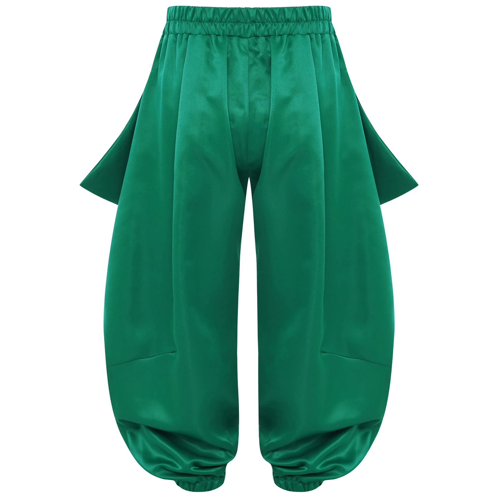 Pantaloni Harem per danza del ventre per ragazze per bambini Cintura elastica in tinta unita Mezzi pantaloni arricciati per spettacoli di danza indiana