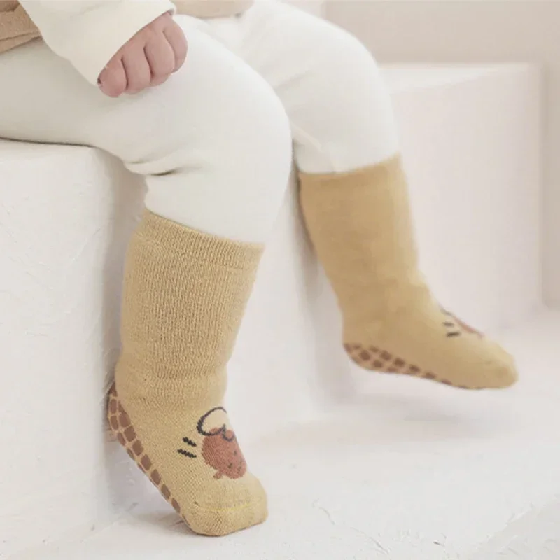 New Baby Socks Winter Warm Soft Terry Baby Boy Girl Socks Cute Cartoon Animal Non-slip Soled Newborn Toddler Socks