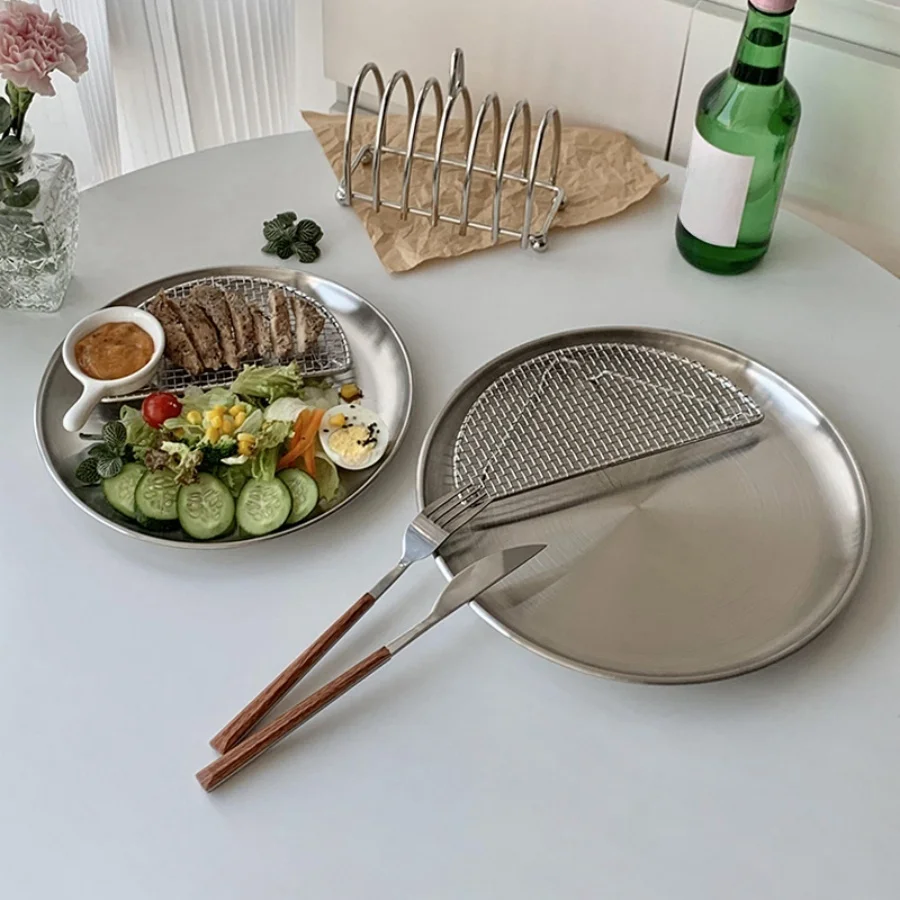 Plate tray, dining tray, steak plate, barbecue plate, Korean stainless steel circular barbecue plate
