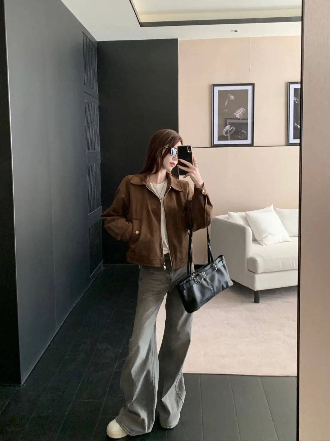 معطف نسائي من جلد الغزال الأمريكي من American Sle معطف خارجي للخريف والشتاء ملابس خارجية رائعة وسترة من الجلد