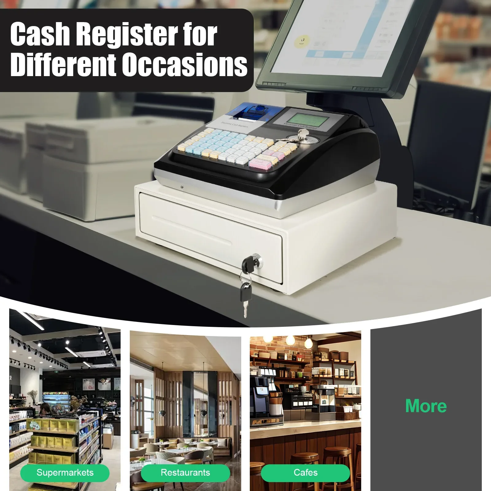 ระบบ POS 48 ปุ่ม พร้อมเครื่องพิมพ์ความร้อน - เครื่องบันทึกเงินสดอิเล็กทรอนิกส์สำหรับธุรกิจขนาดเล็ก ร้านค้าปลีก