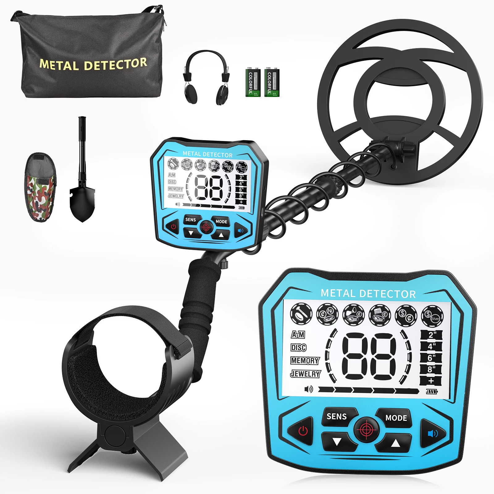 High Precision Metal Detector with 5 Modes, 2 Batteries, IP68 Waterproof Search Coil, Ideal for Adults to Hunt Treasure Outside