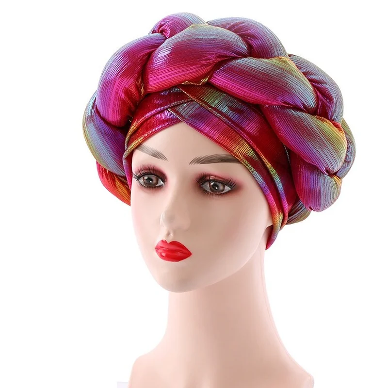 Boné Turbante para Mulheres, Auto Geles Headtie, já feito, Shinning Sequins, Envoltórios de Cabeça Africana, Hijabs Femininos, Chapéu Bonnet Inner