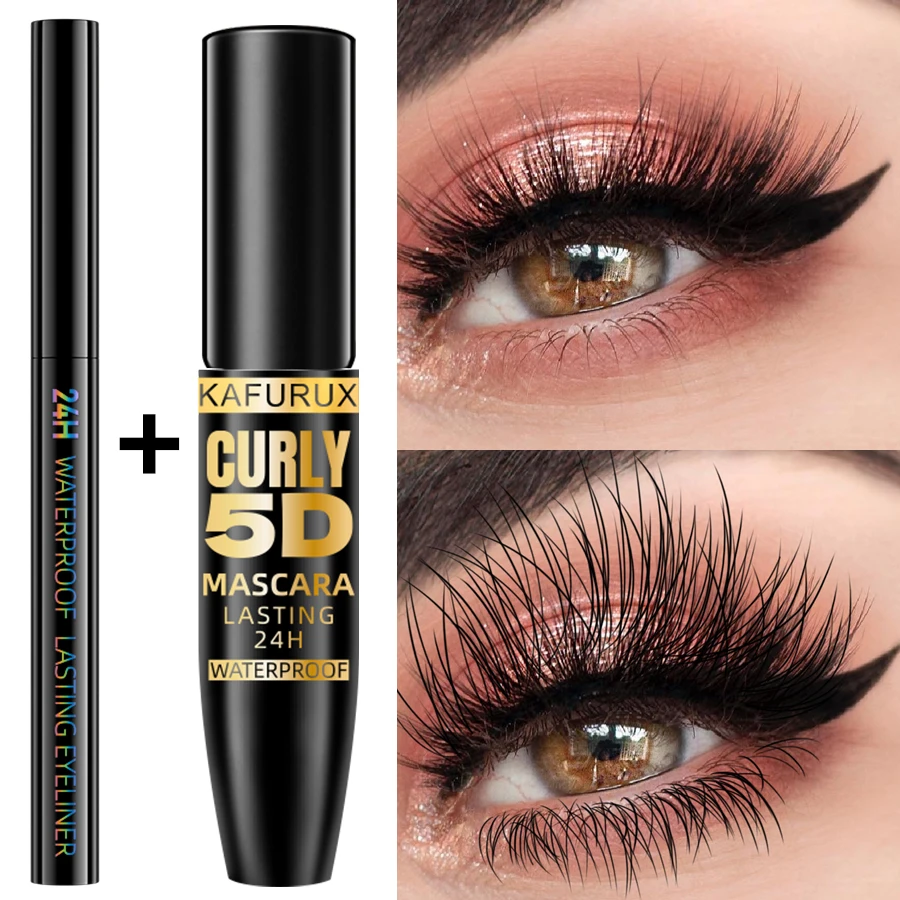 Matita e mascara per eyeliner neri da 2 pezzi a lunga durata a prova di sbavature per il trucco degli occhi audace, cosmetici per eyeliner naturali per regali da donna