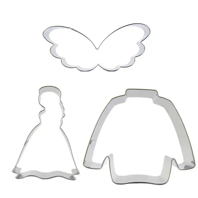 3 pcs Cinderella Wings T-shirt Stainless steel Cookie cutter biscuit embossing machine Chocolate Pastry Cake decorating tools