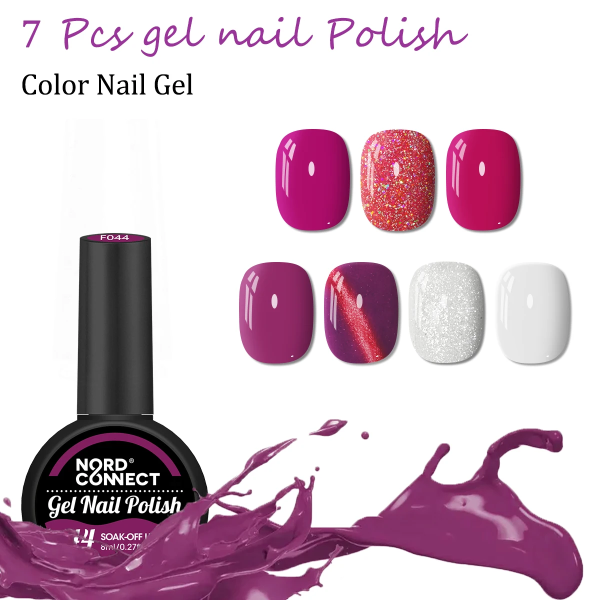 مجموعة طلاء أظافر عاكسة لامعة باللون الوردي مكونة من 7 قطع، مجموعة تعزيز أظافر جل LED شبه دائمًا #4