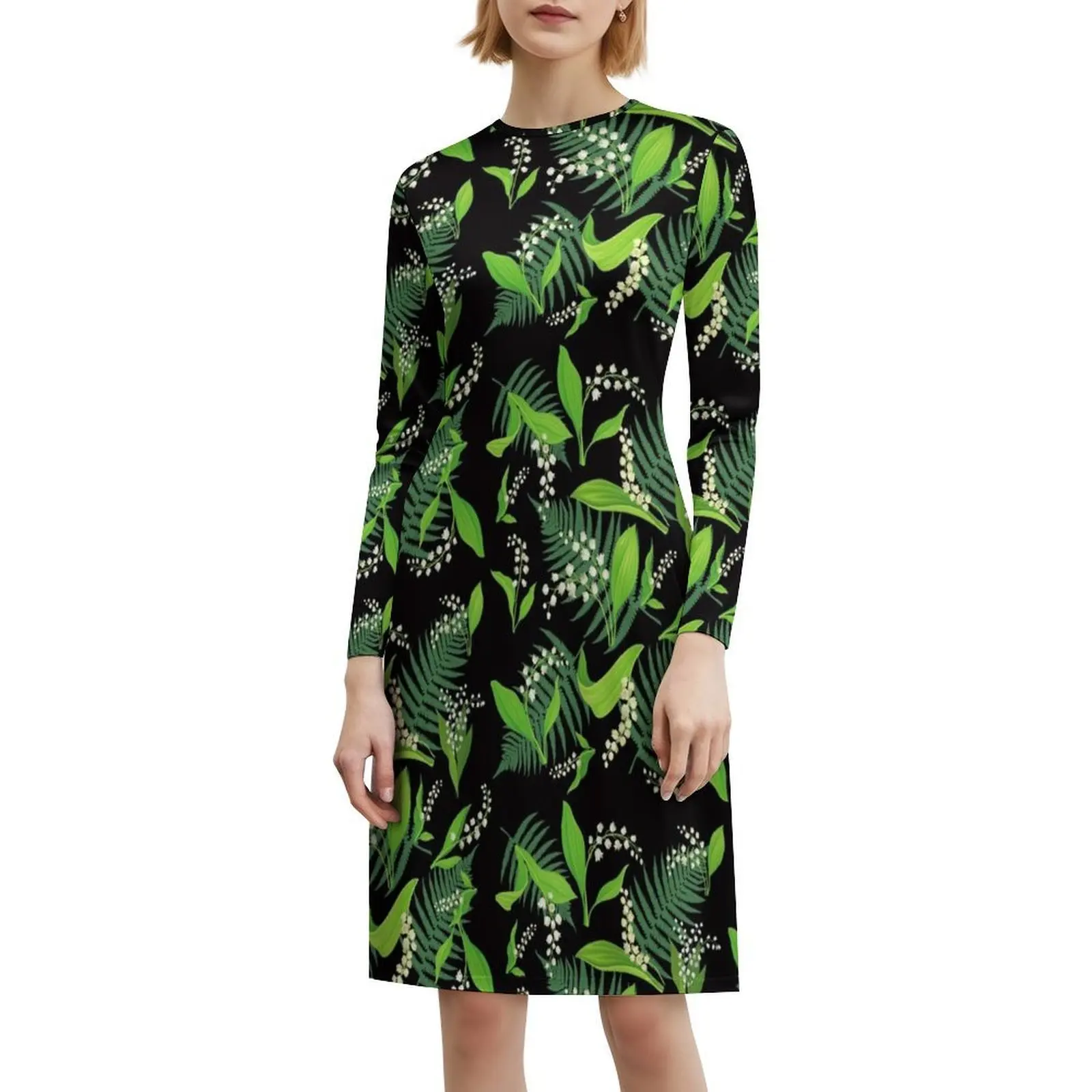 فستان قصير من زنابق الوادي على طراز بريبي للنساء على شكل حرف a فضفاض مناسب فستان يوم غير رسمي زهرة الزنبق والزهور وأوراق الشجر